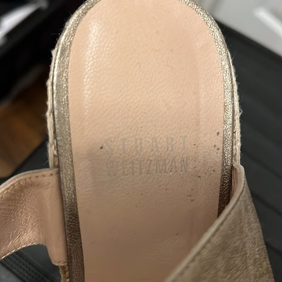 Stuart Weitzman Studded Gold/Silver Metallic Gold Leather Espadrilles Used 8M - Picture 2 of 7